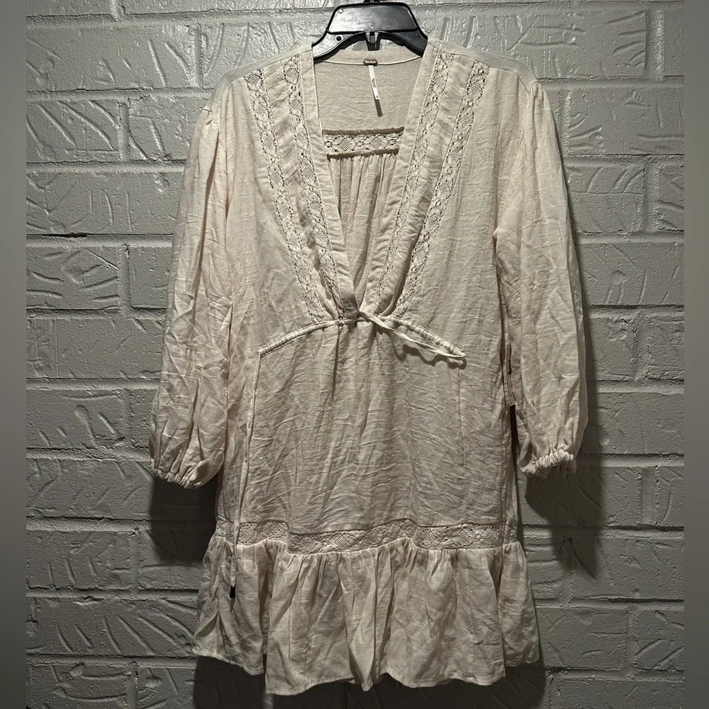New Free Peope Rugged Beauty Boho Swing Dress in Ecru Size XS